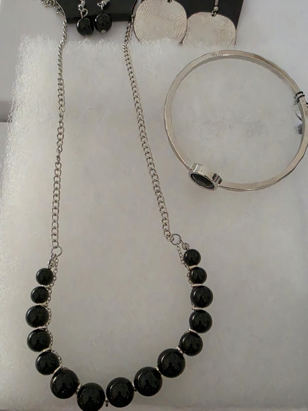 Silver-Tone Necklace with Black Bead Accents - Women's Jewelry
